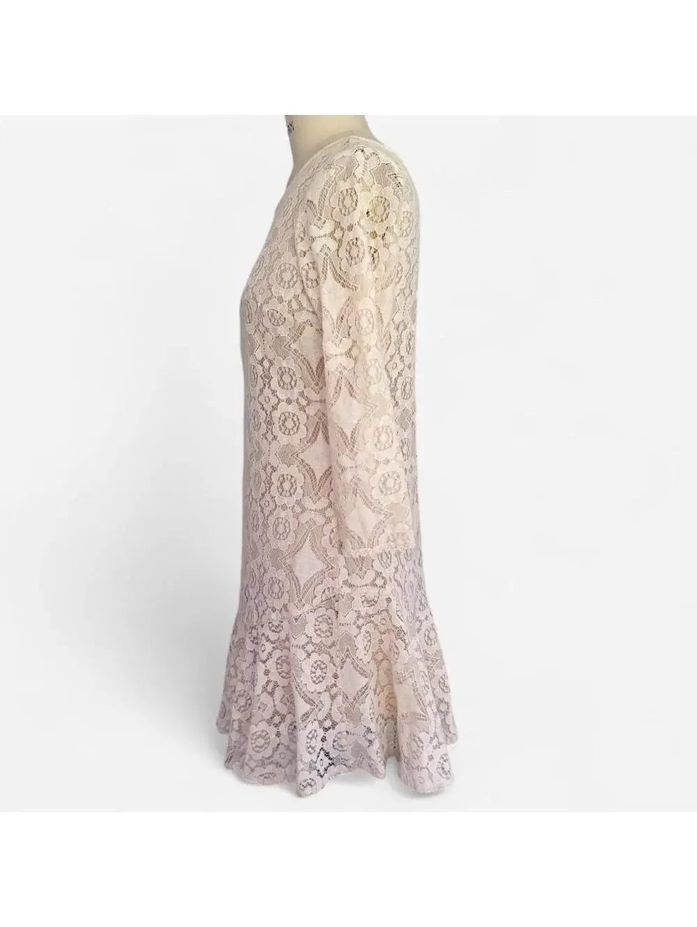 Free People Cream Lace Long Sleeve Boho Cottagecore Shift Dress